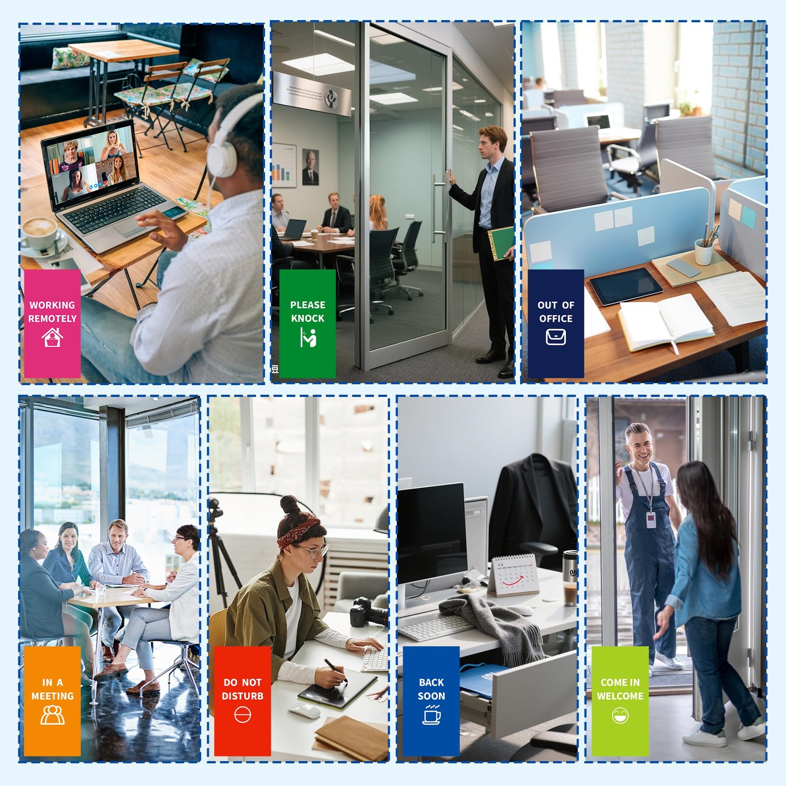 Office Door Signs,7 Options-Do Not Disturb, Out of Office, In a Meeting, Work…