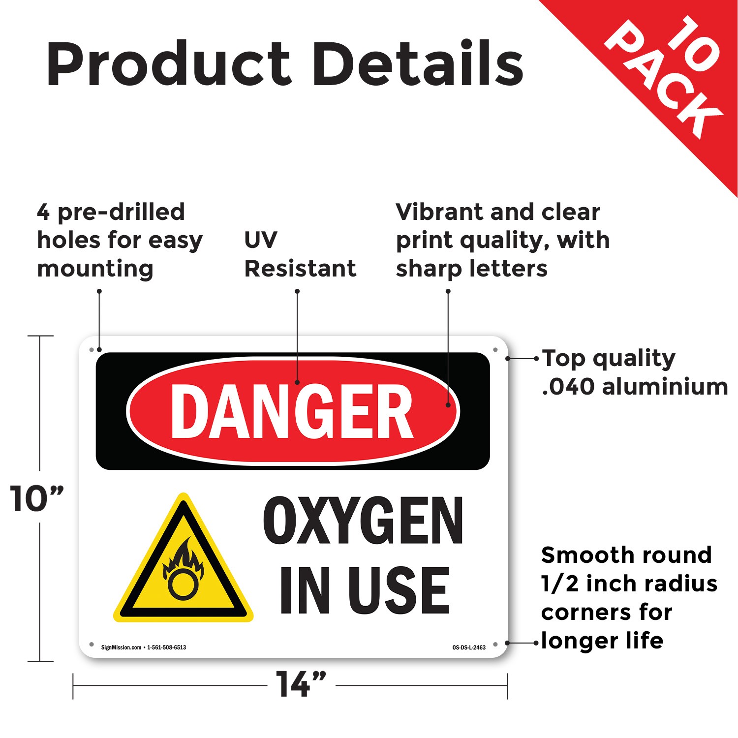 Oxygen In Use OSHA Danger Sign Metal, Plastic, Or Decal – 5 or 10 Pack