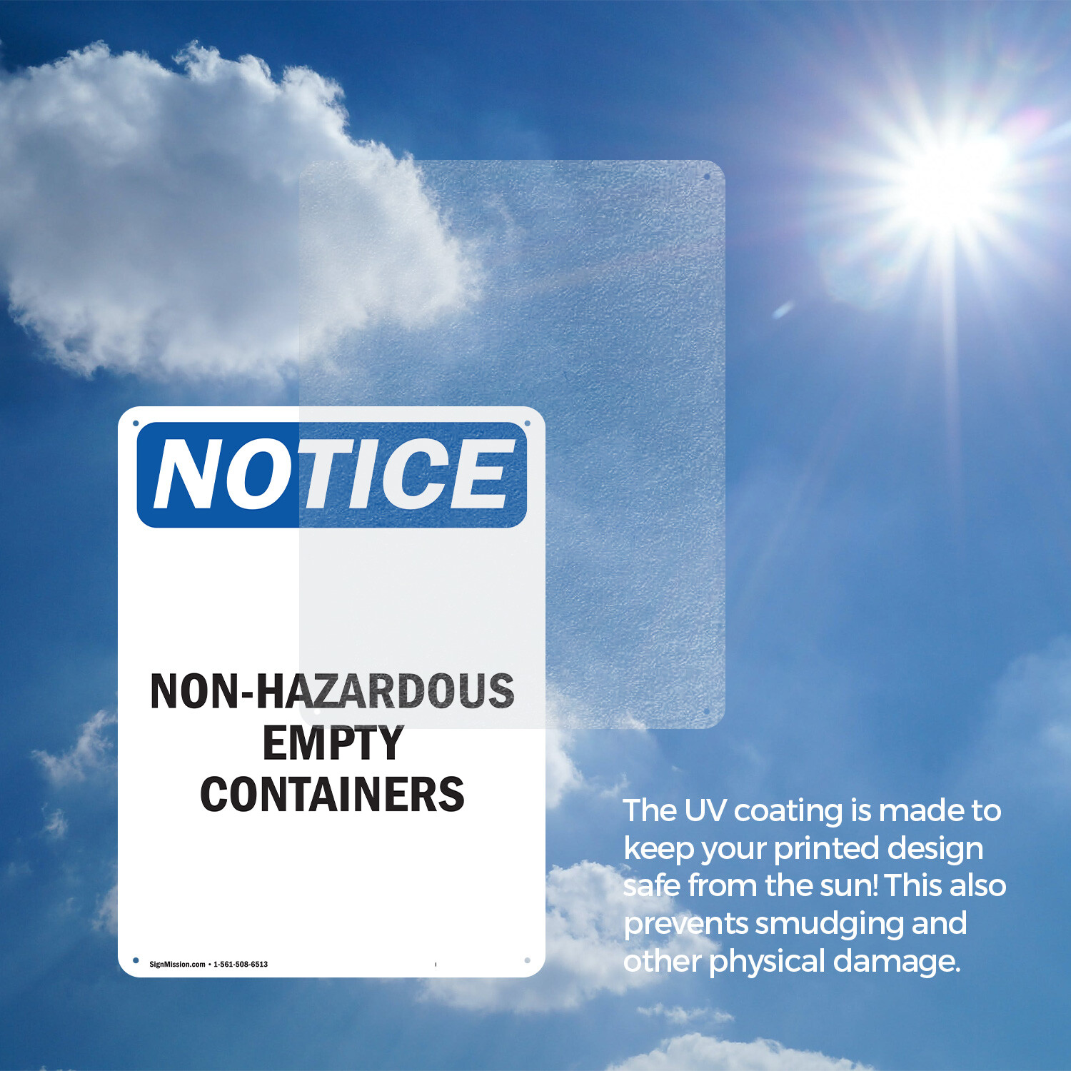 (2 Pack) Non-Hazardous Empty Containers OSHA Notice Sign Decal Metal Plastic