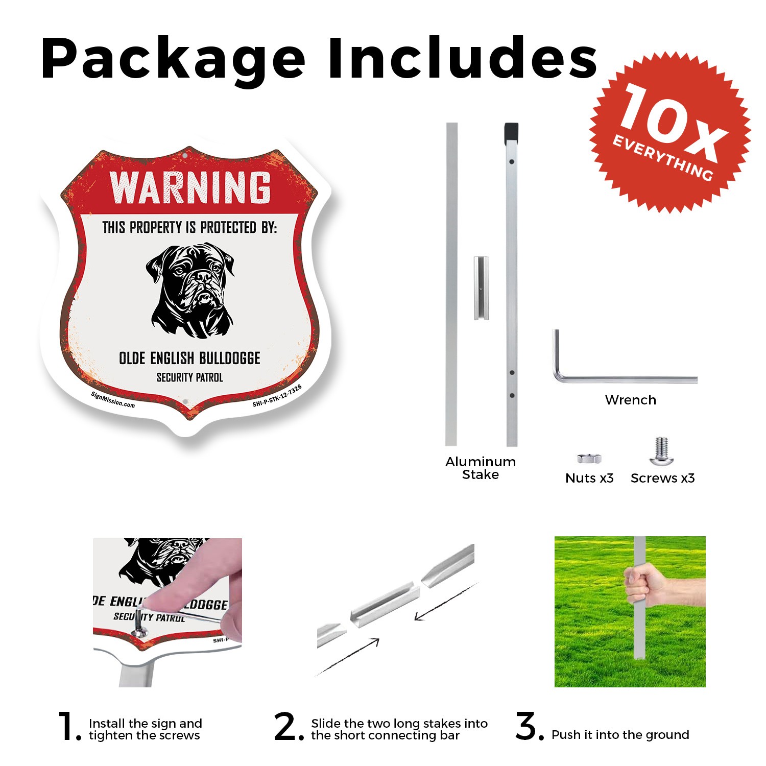Warning Property Protected by Olde English Bulldogge Mad Shield Sign With Stake