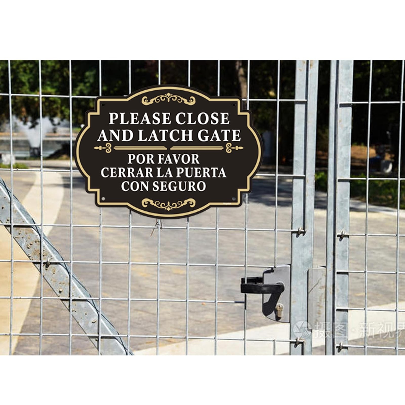 2 Pack 10×7 In Bilingual English Spanish Close Latch Gate Aluminum Metal Sign