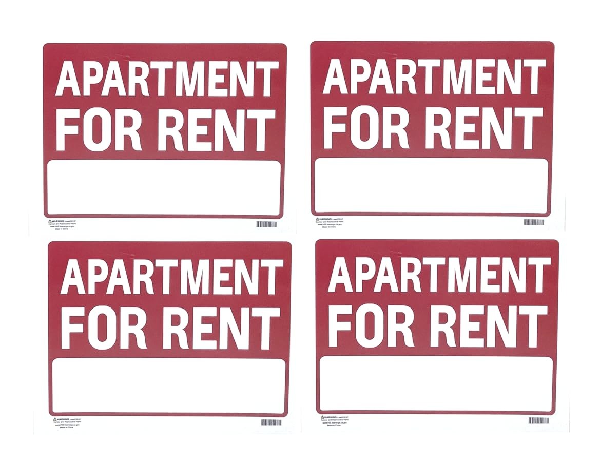 4 PCS Apartment For Rent Sign 9×12 Inch Plastic Waterproof Signage Outdoor