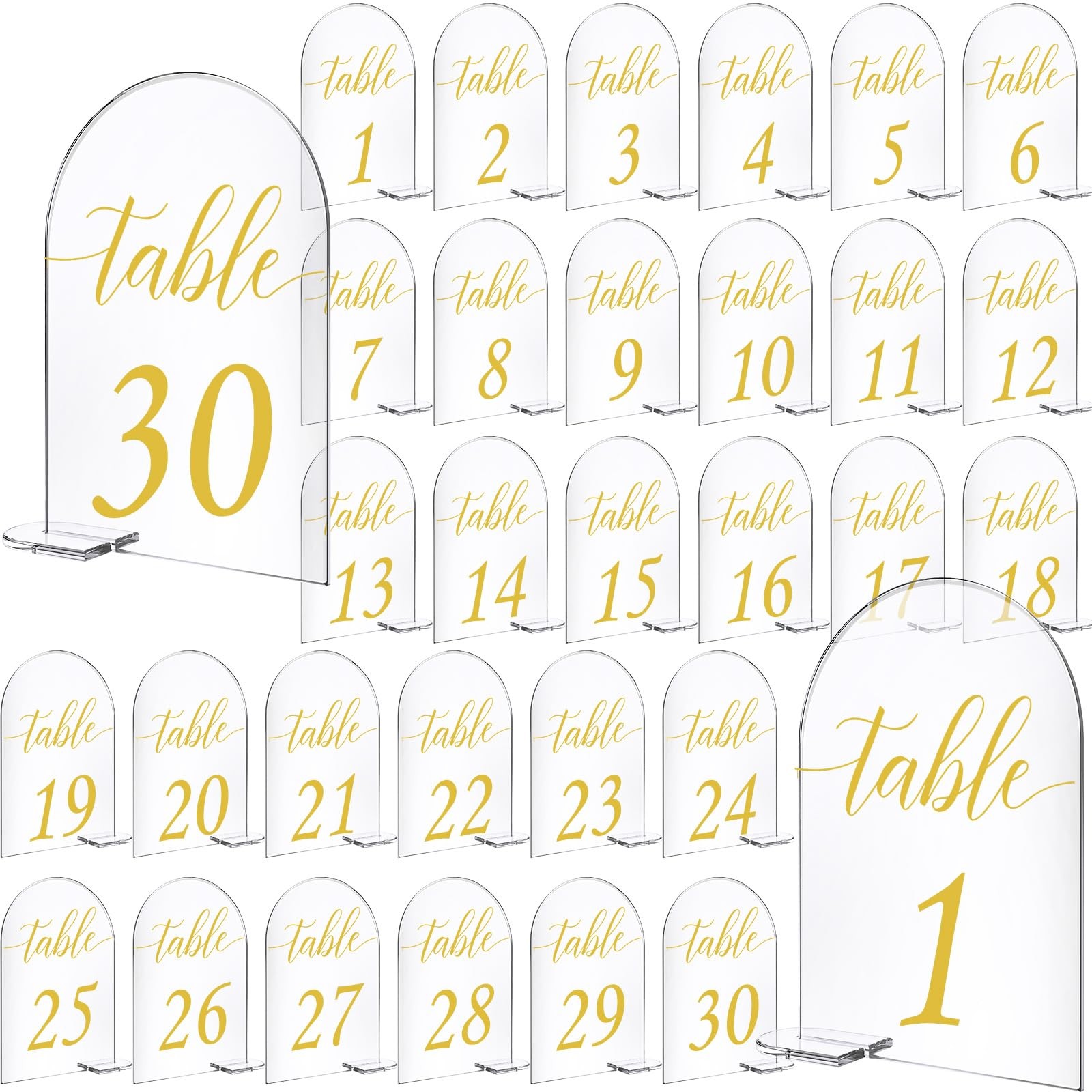 30 Sets Arch Acrylic Sign Gold Printed 1-30 Table Signs with Stands Calligrap…