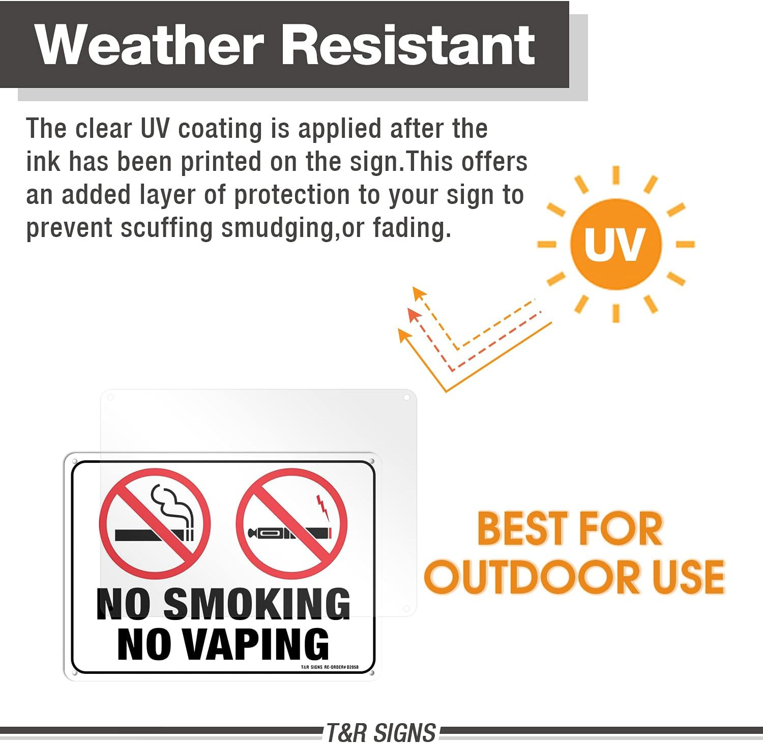 No Smoking No Vaping Sign – 2 Pack – 10 x 7 Inches Rust Free .040 Aluminum – UV