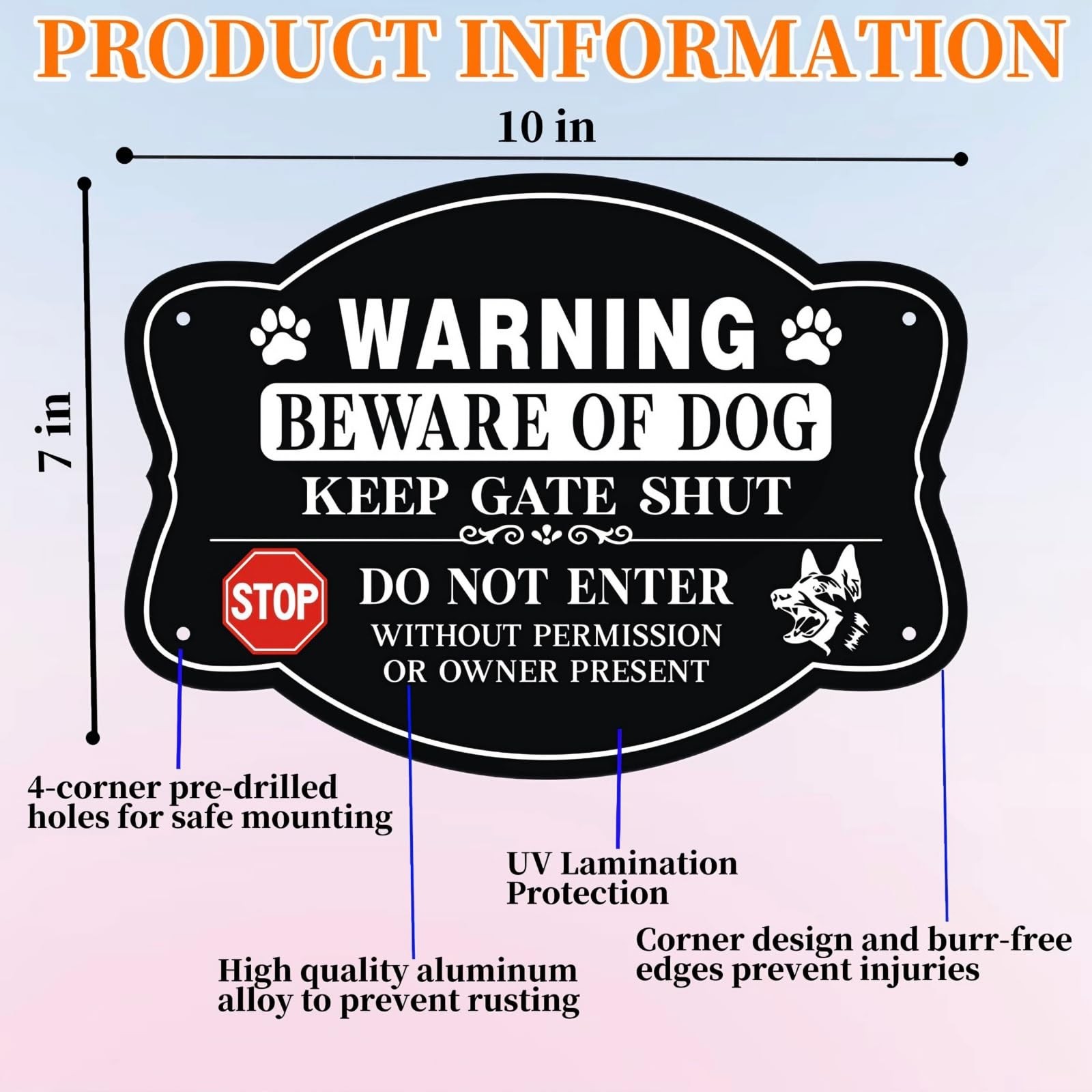 4 Pack Beware Of Dog Sign Reflective Aluminum Fence Yard Keep Gate Shut Metal