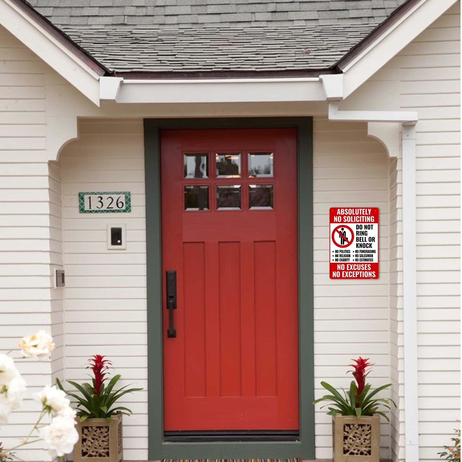 No Soliciting Sign 11.8×7.8″ Weatherproof Aluminum Door Sign, Do Not Knock R…