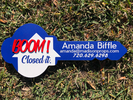 Blue Sold Key Sign for Realtors Prop Closing