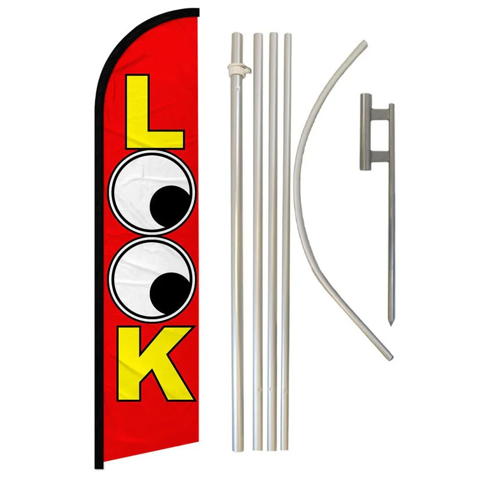 Look Windless Advertising Banner Flag & Pole Kit (Red)