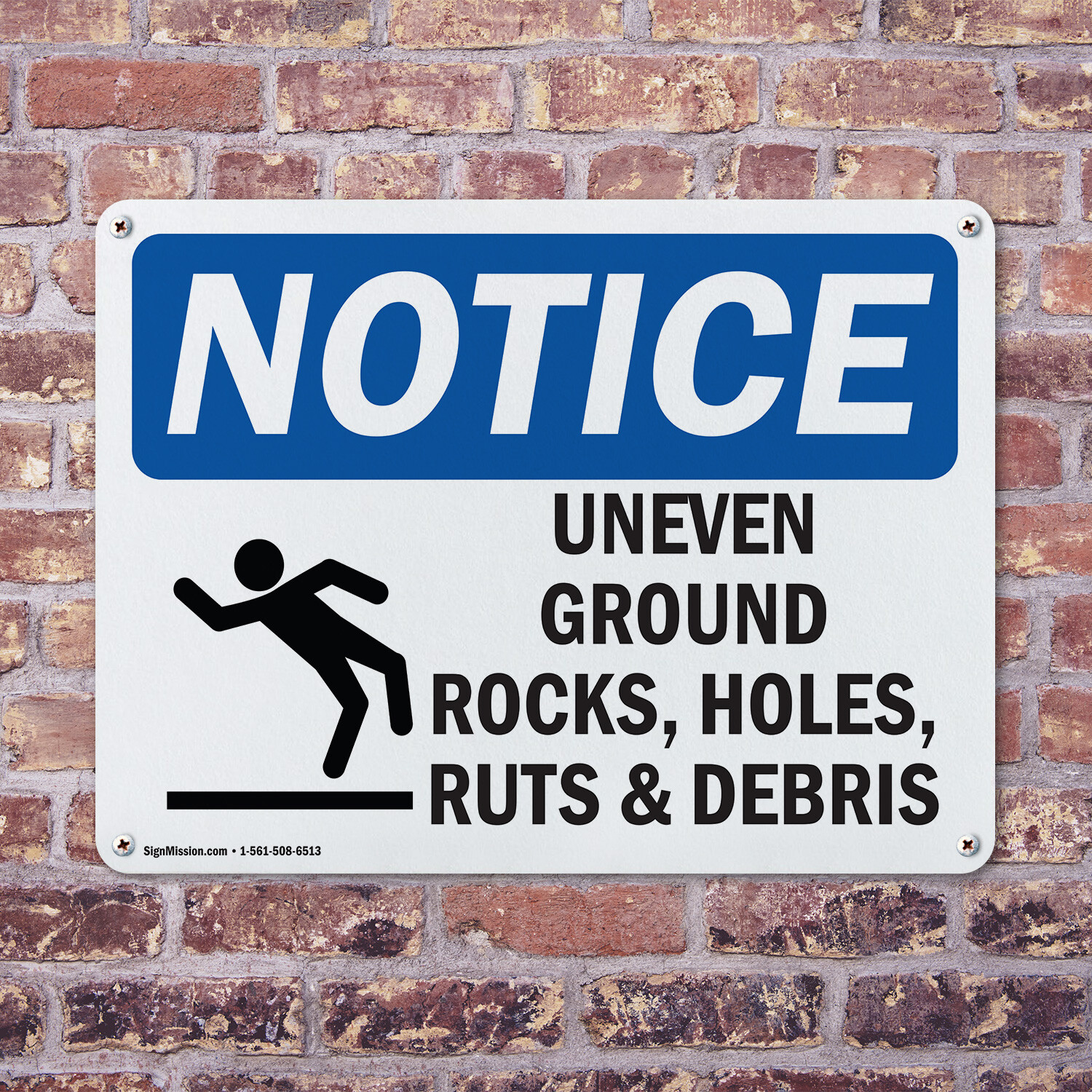 (2 Pack) Uneven Ground Rocks Holes OSHA Notice Sign Decal Metal Plastic