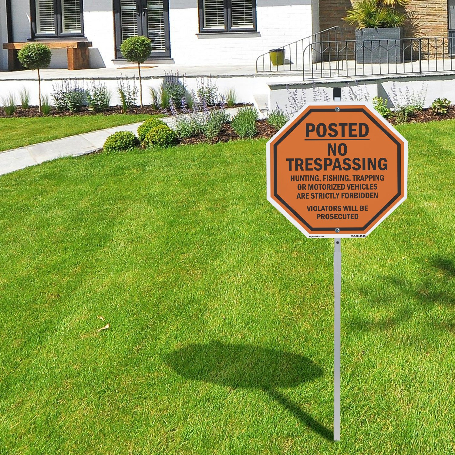 Posted No Trespassing Hunting, Fi Octagon Sign With Stake Weather Resistant