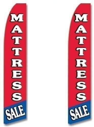2 (two) Pack Tall Swooper Flags Red Blue with White Text MATTRESS SALE