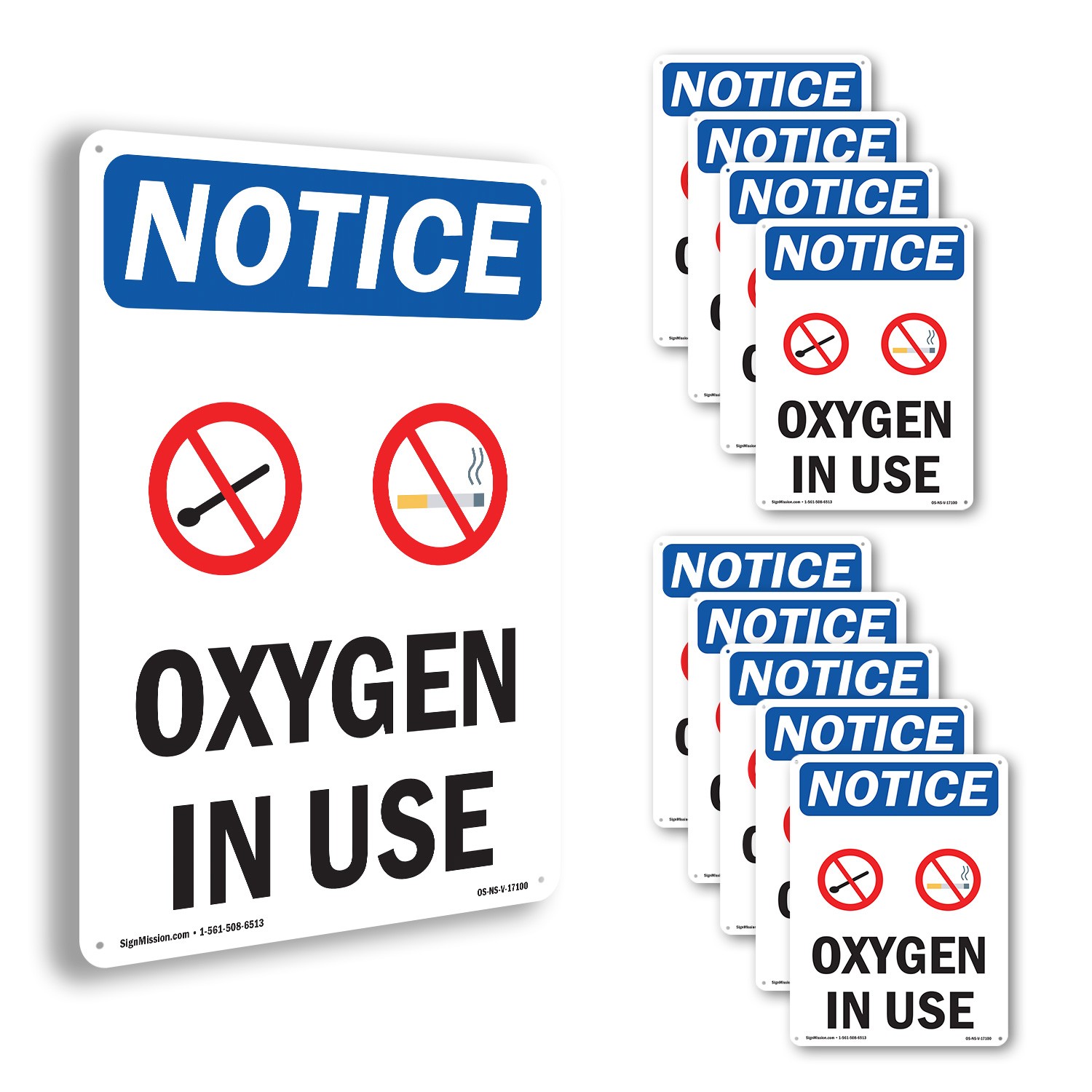 Oxygen In Use OSHA Notice Sign Metal, Plastic, Or Decal – 5 or 10 Pack