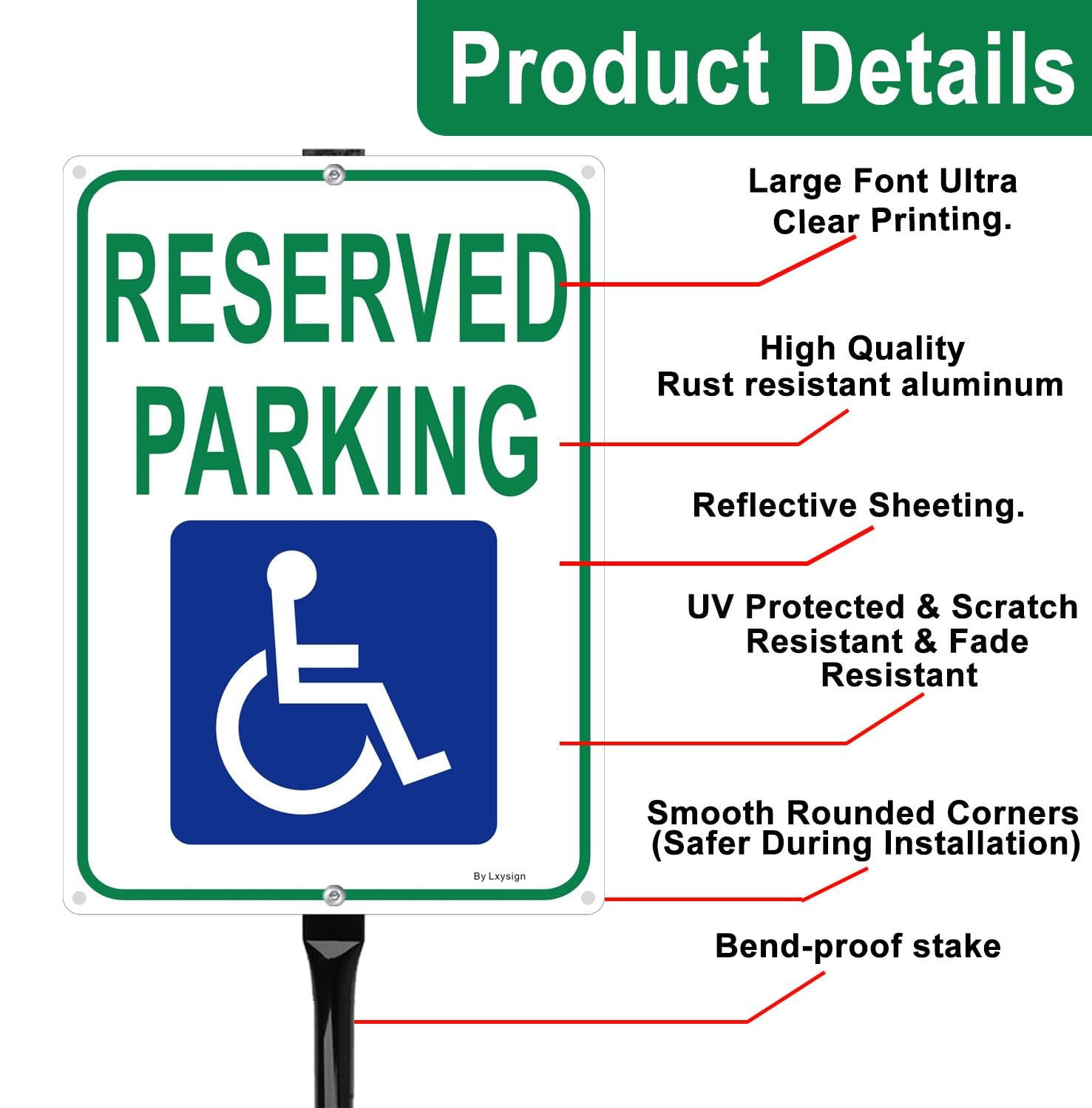 Handicap Reserved Parking Sign 36 Inches Metal Stakes Reflective 14×10 In 2
