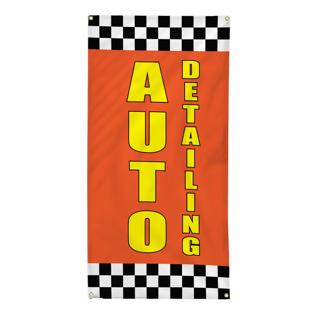 Vertical Vinyl Banner Multiple Sizes Auto Detailing Orange Car Automotive