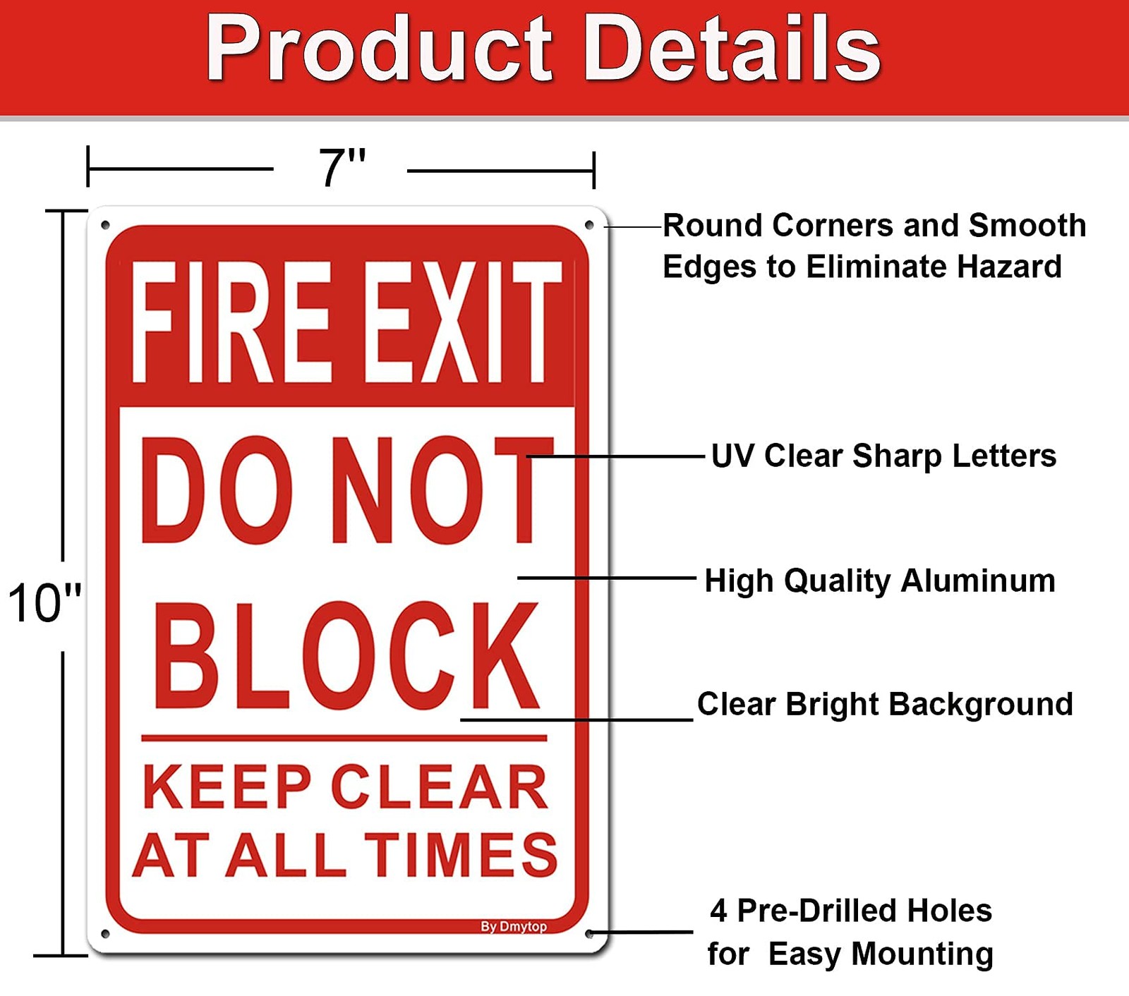 Fire Exit Sign Do Not Block Door Signs Keep Clear at All Times Sign 10 x 7 In…