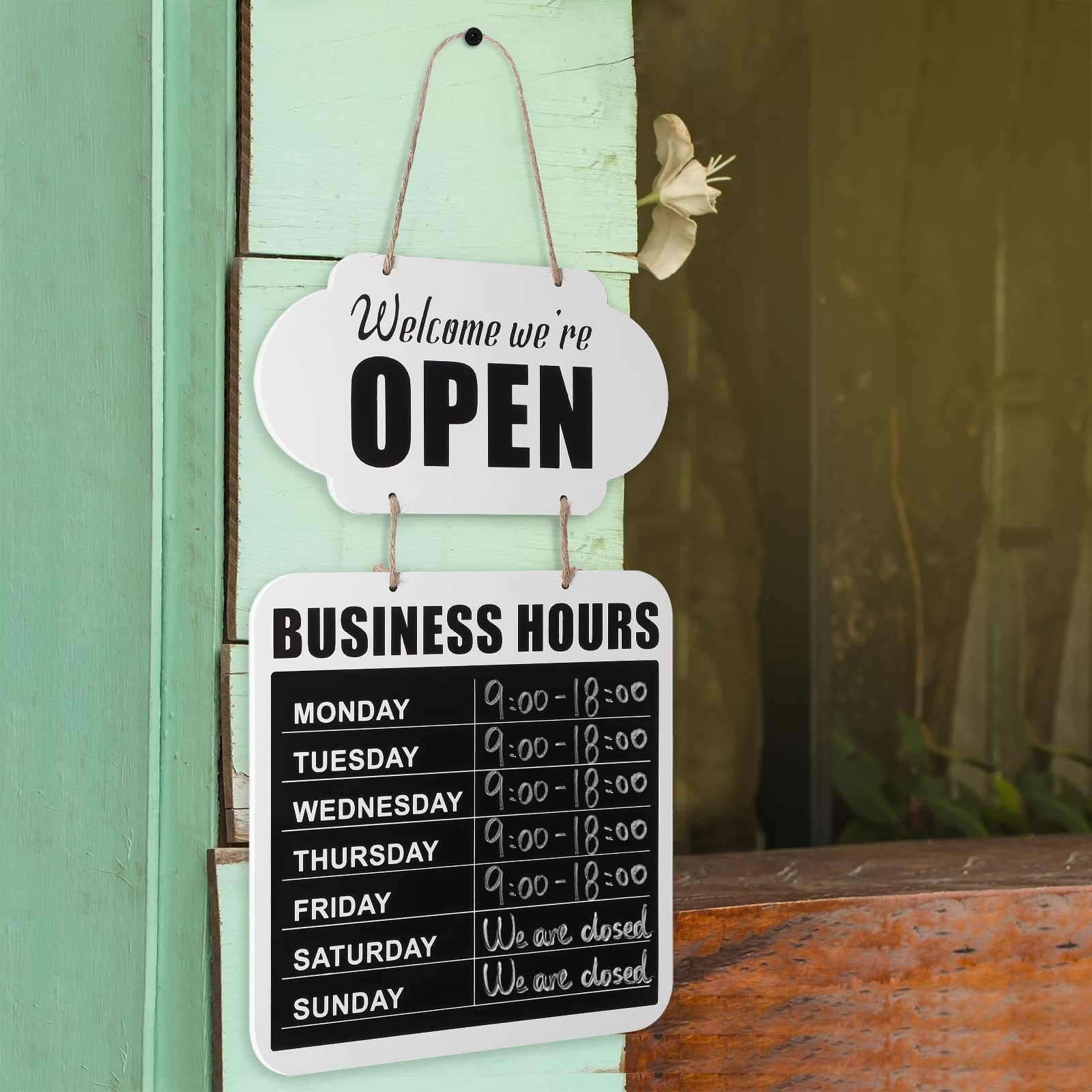 Business Hours Hanging Chalkboard Open Closed Sign Wooden Welcome Chalk Boards