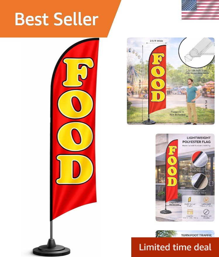 Celebrate with 12×2.5 ft Food Feather Flags – Ideal for Shops & Food Festivals