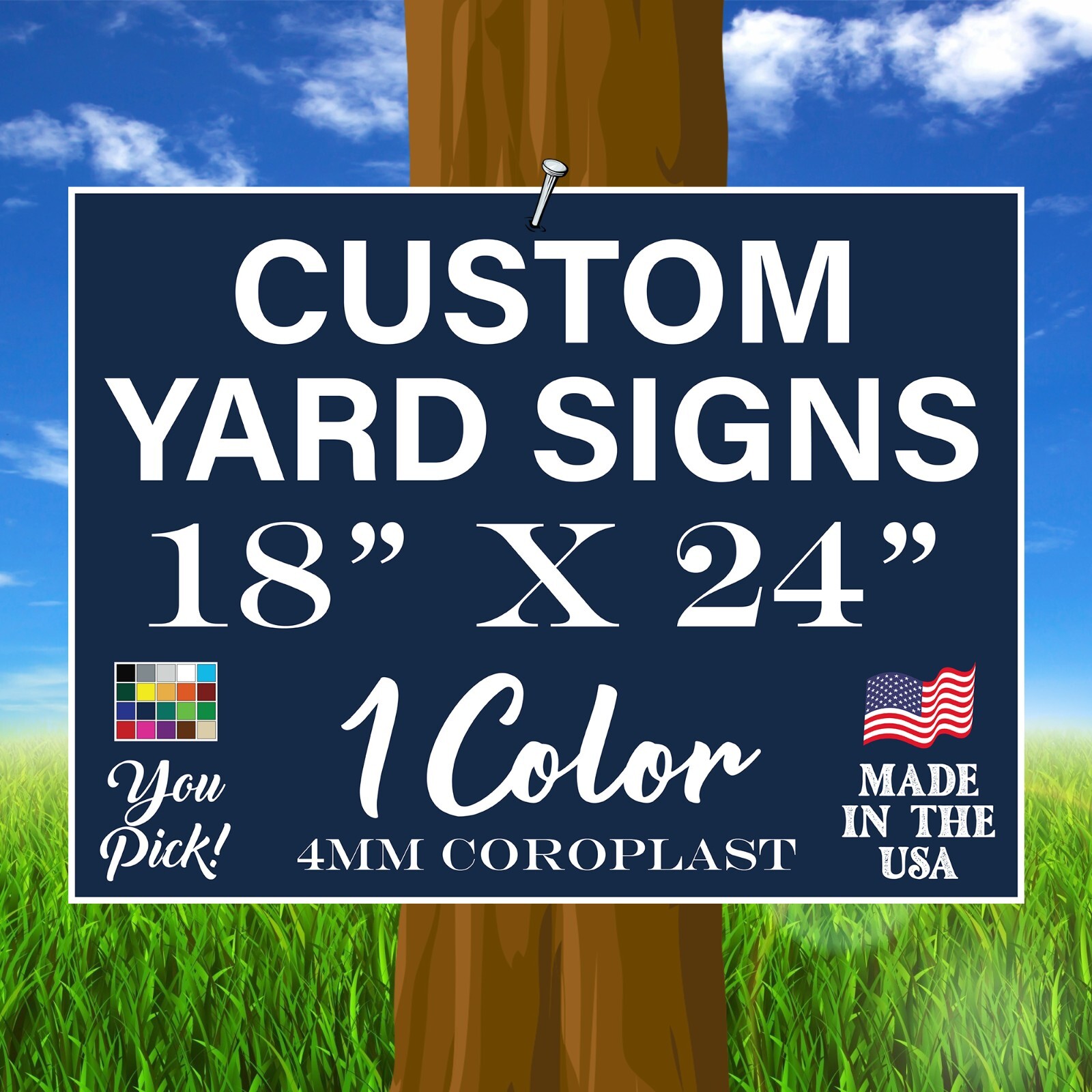 100 18×24 One Color Custom Yard Signs Corrugated Plastic Double Sided