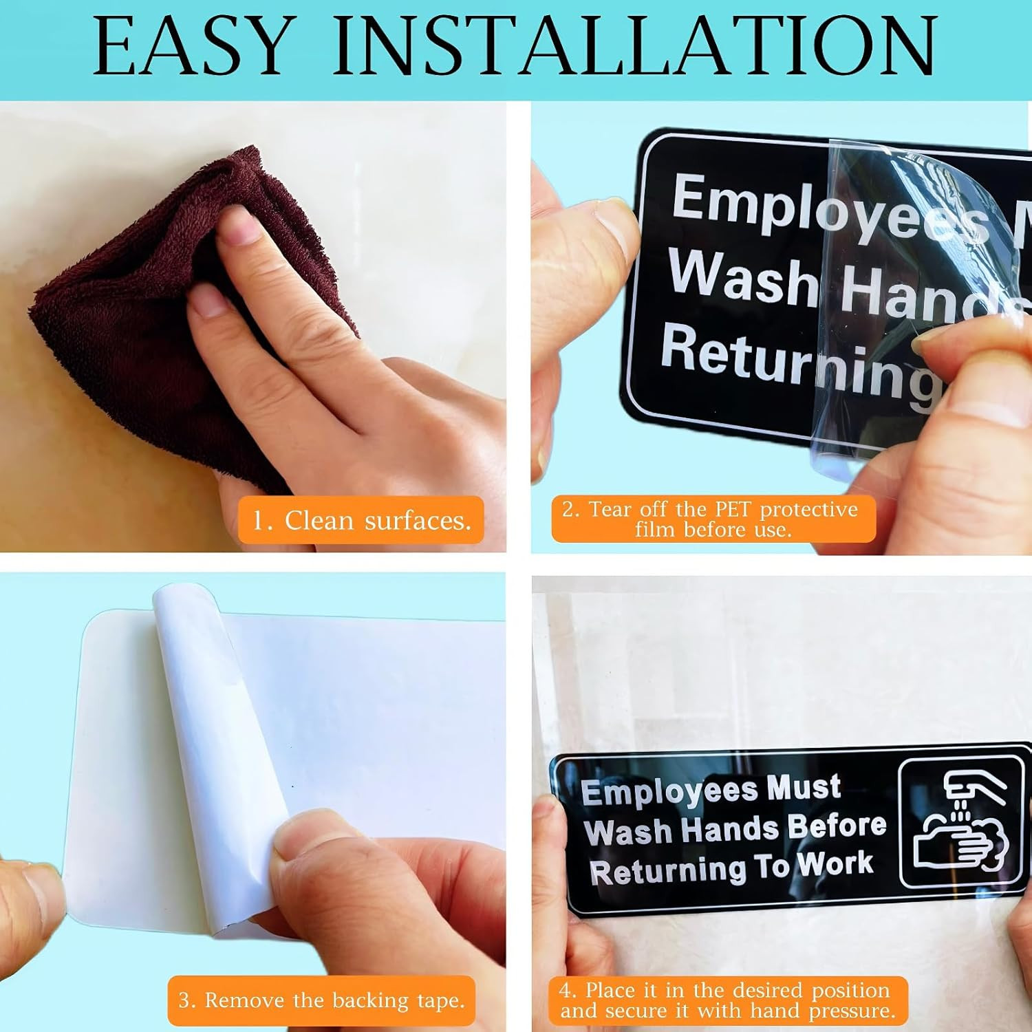 5 Pack Employees Must Wash Hands Sign,9 X 3 Inch Waterproof Acrylic Sign with Sy
