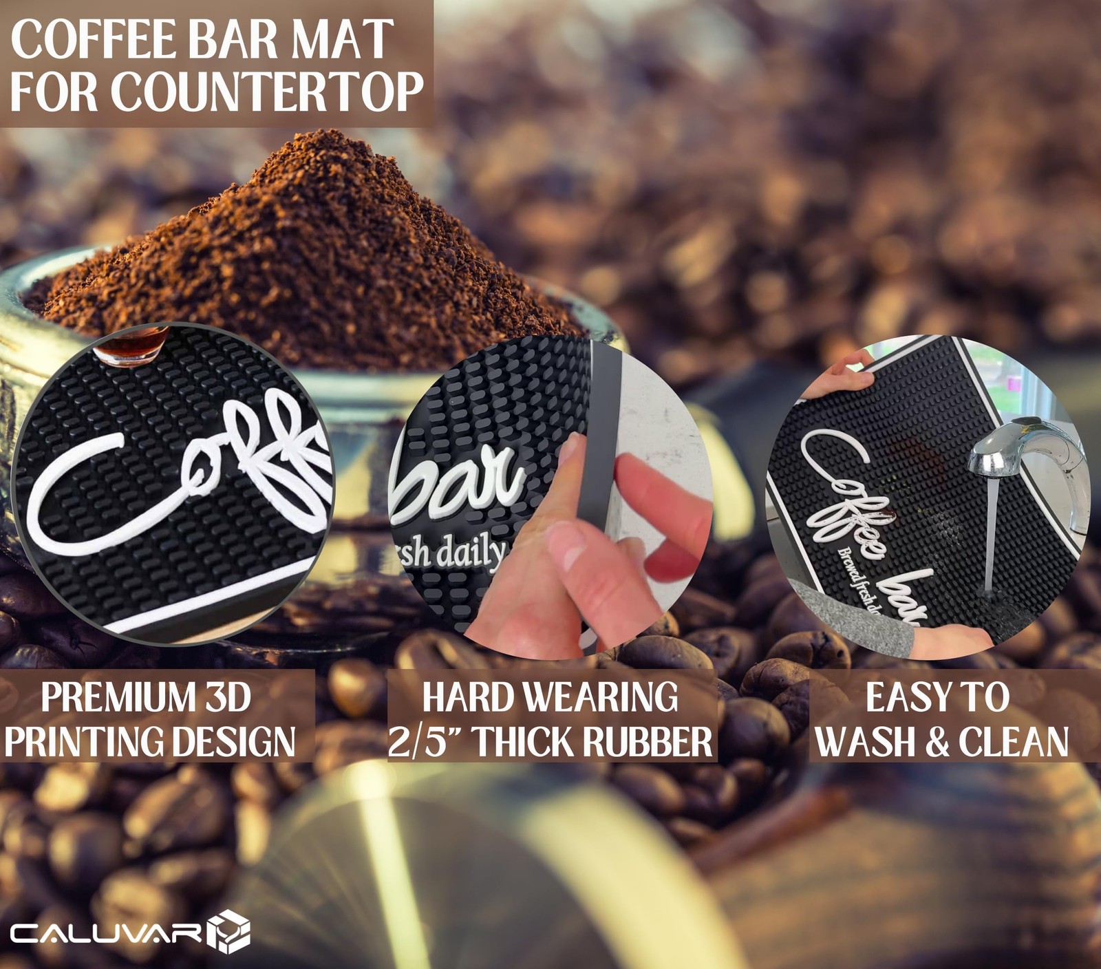 Brewed Fresh Daily Silicone Coffee Bar Mat 18×12 in, Self Serve Coffee Statio…