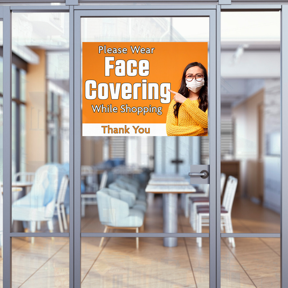 Please Wear Face Covering While Shopping (32″ x 24″) Perforated Removable Window