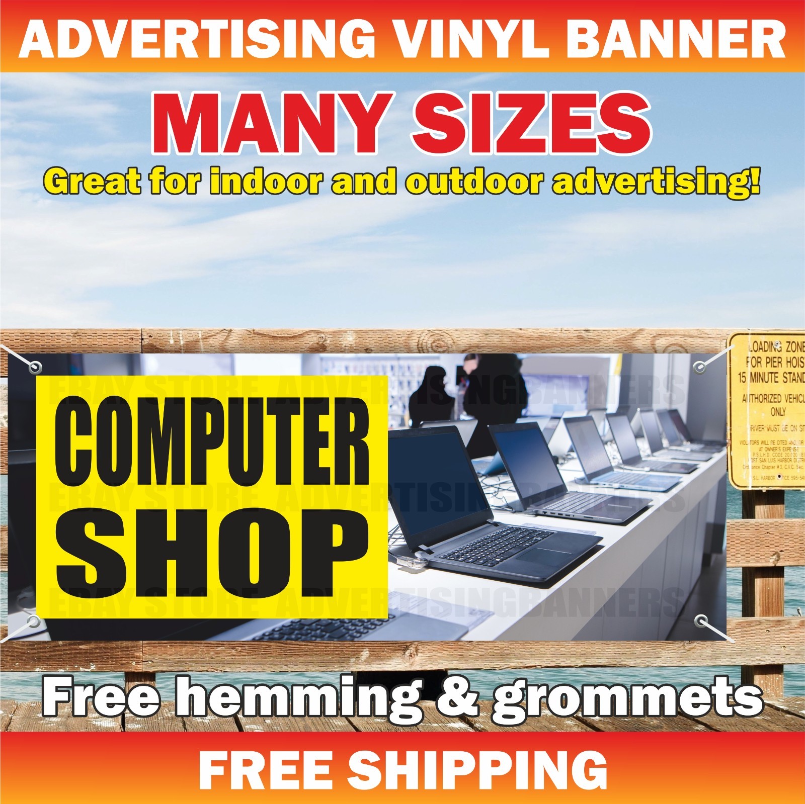 COMPUTER SHOP Advertising Banner Vinyl Mesh Sign Electronics Store Laptops Sale