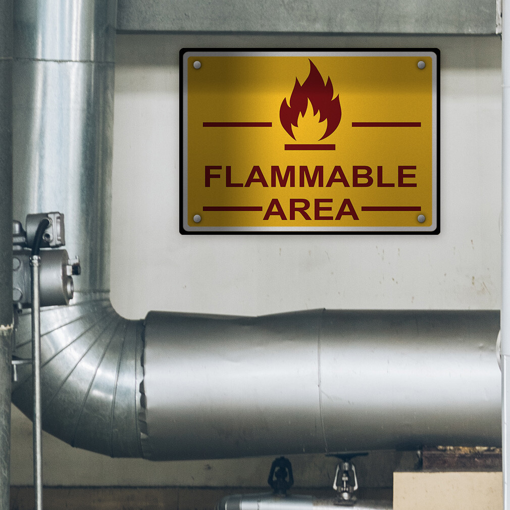 Horizontal Metal Sign Flammable Area Orange Clean Fire Hazard Labels