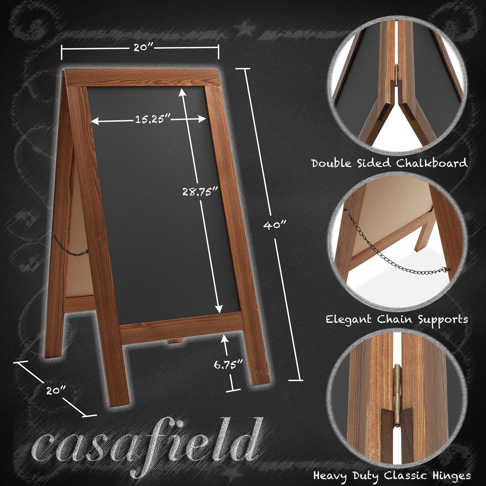 A Frame Chalkboard Sign, 40″x20″ Double-Sided Magnetic Menu Board, Rustic Brown