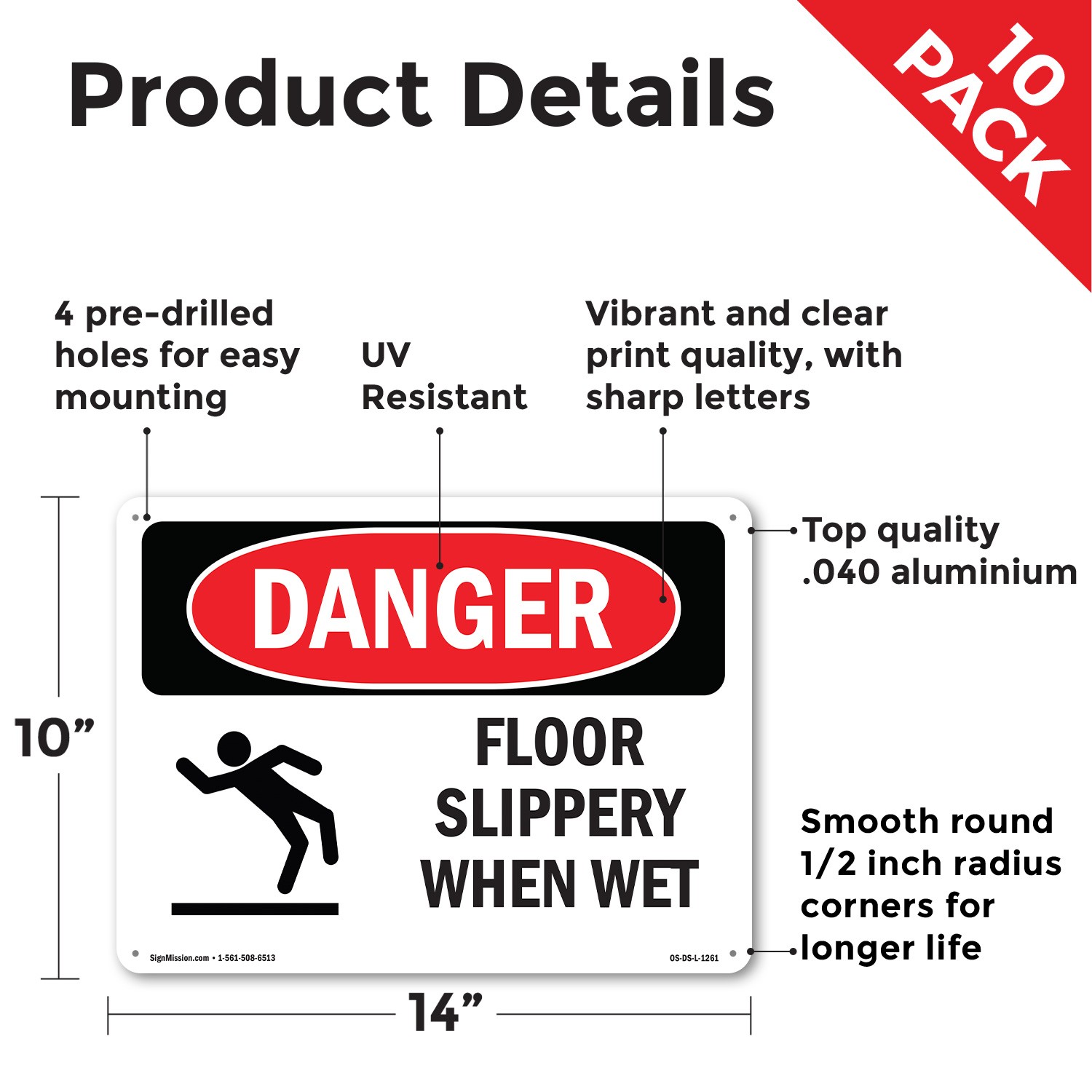 Floor Slippery When Wet OSHA Danger Sign Metal, Plastic, Or Decal – 5 or 10 Pack