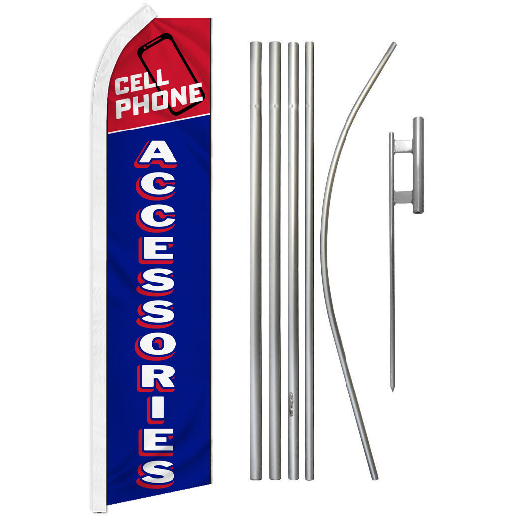 Cell Phone Accessories Swooper Flutter Feather Advertising Flag Pole Kit RD/BL