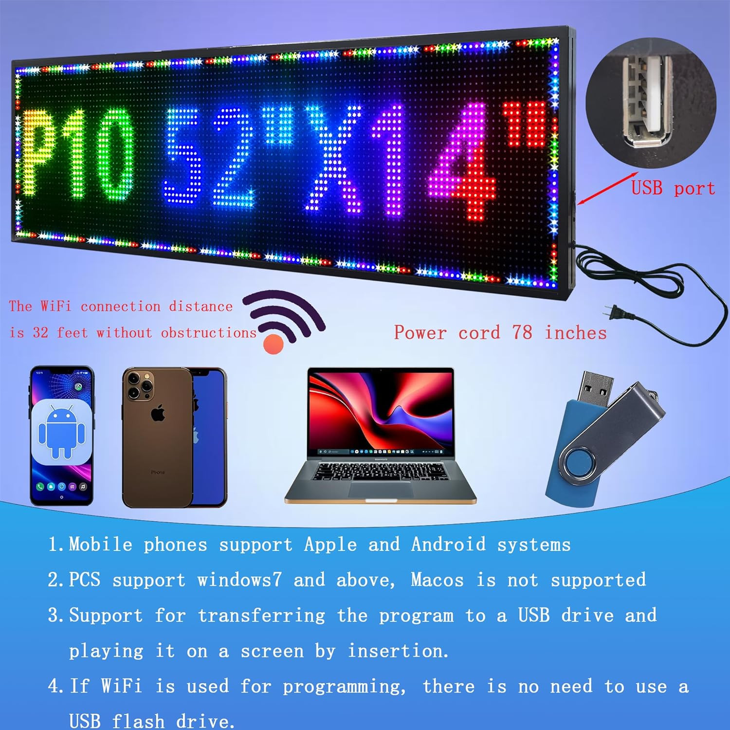 P10(52 * 14) Scrolling Programmable Led Sign Custom Outdoor Digital for Business