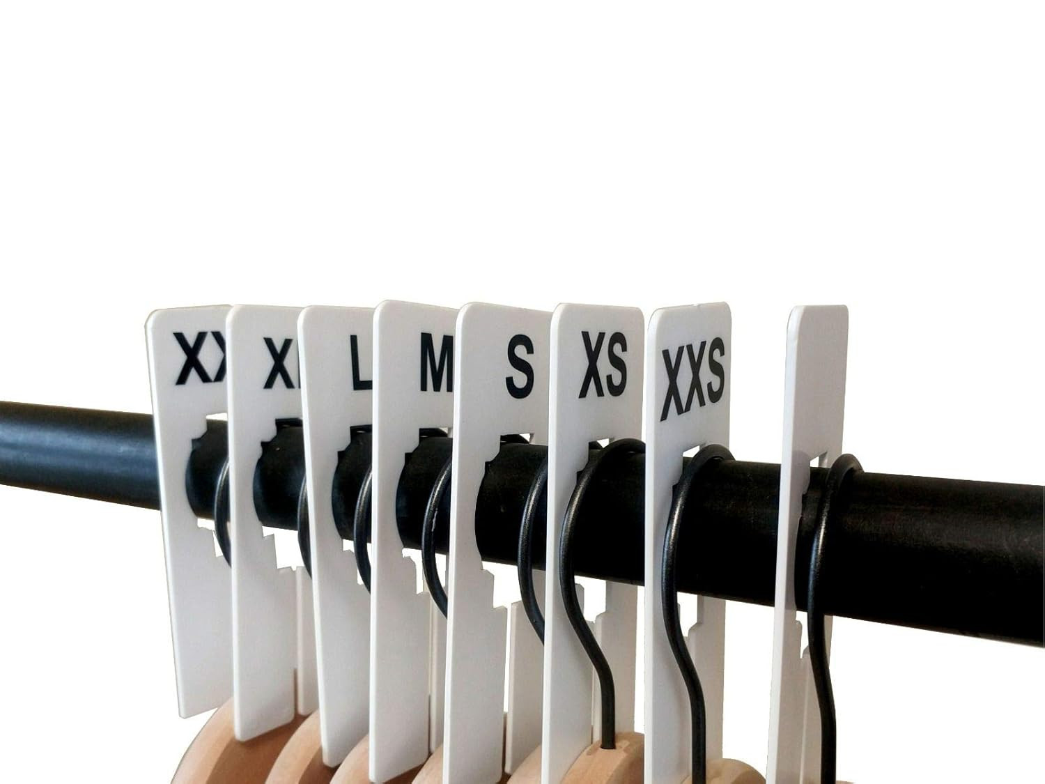 QSDWBKIT4, White Rectangular Clothing Size Dividers with Black Print for XXS-XXL