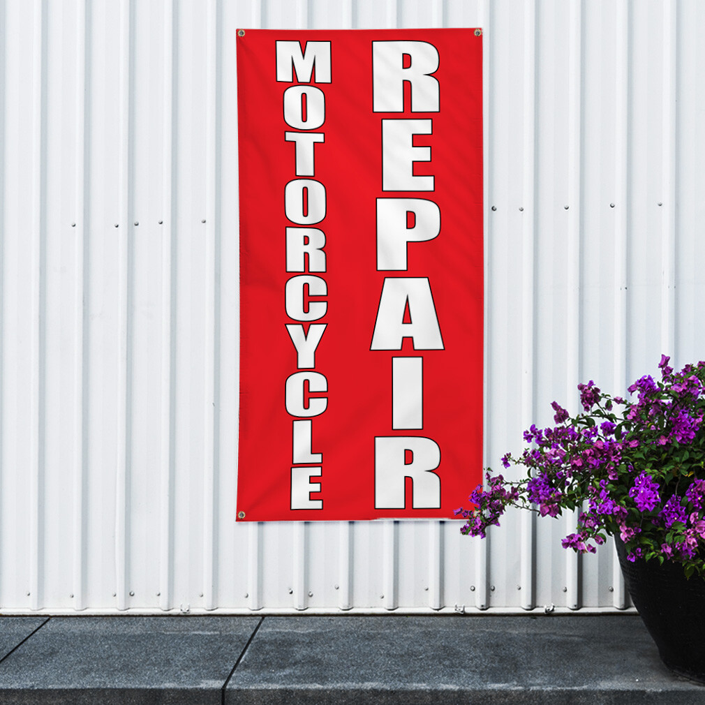 Vertical Vinyl Banner Multiple Sizes Motorcycle Repair B Restaurant and Food