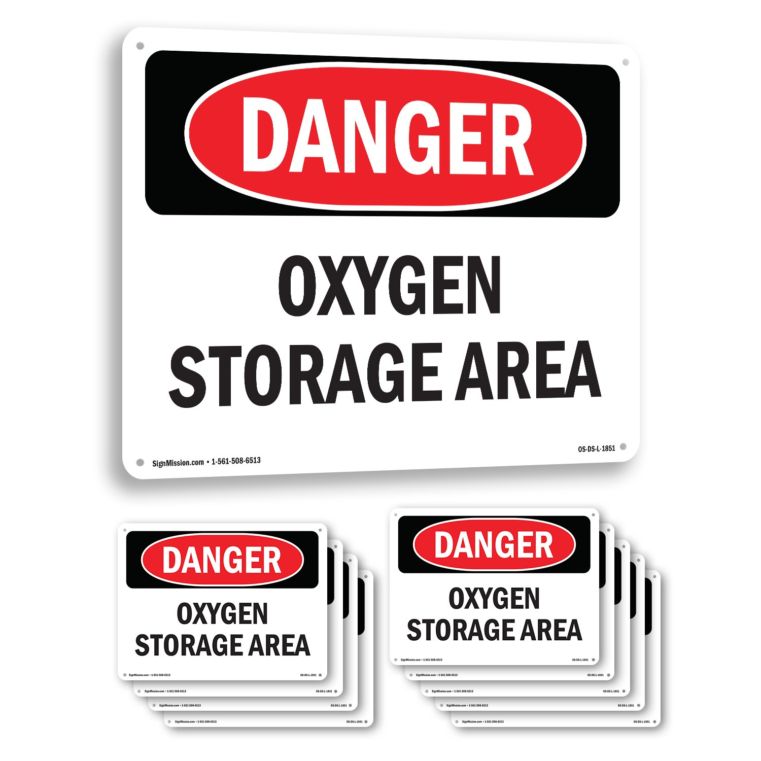 Oxygen Storage Area OSHA Danger Sign Metal, Plastic, Or Decal – 5 or 10 Pack