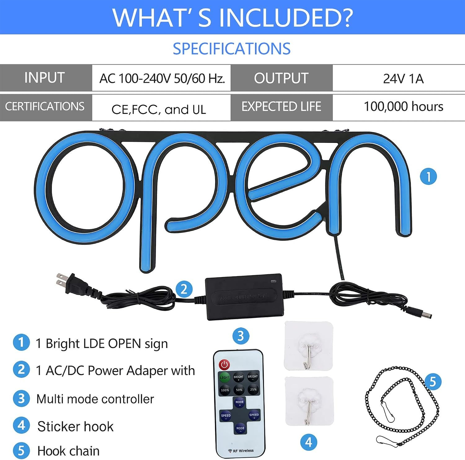 LED Open Sign,16X6 Inch Open Sign for Business,With Multiple Flashing Modes, Ide