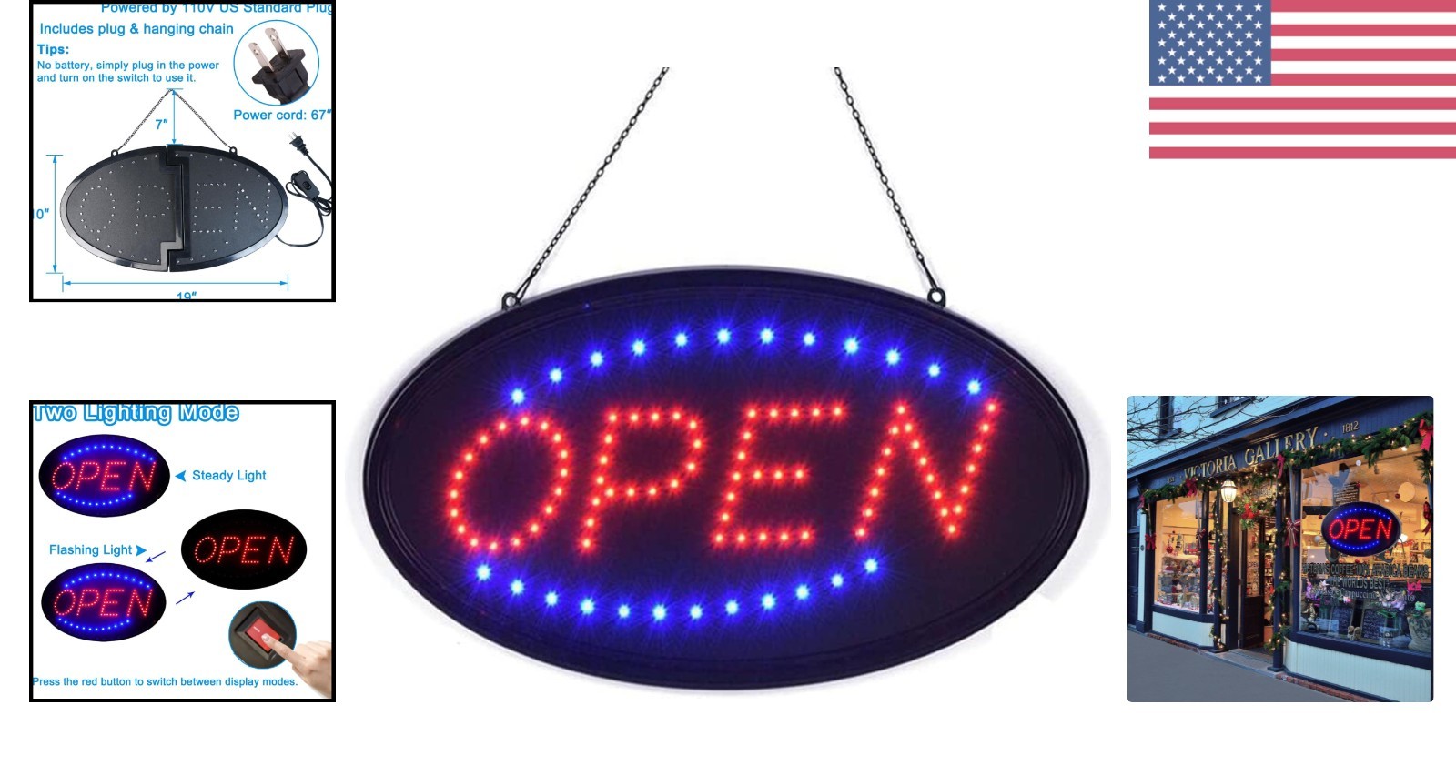 Attract Customers with 19″ x 10″ LED Open Sign – Wall-Mountable, Stylish Design