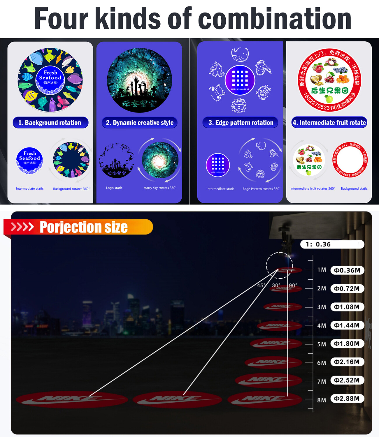 25W-110W Rotate + Static Wateproof LED Logo GOBO Porjector Light Custom Image AD