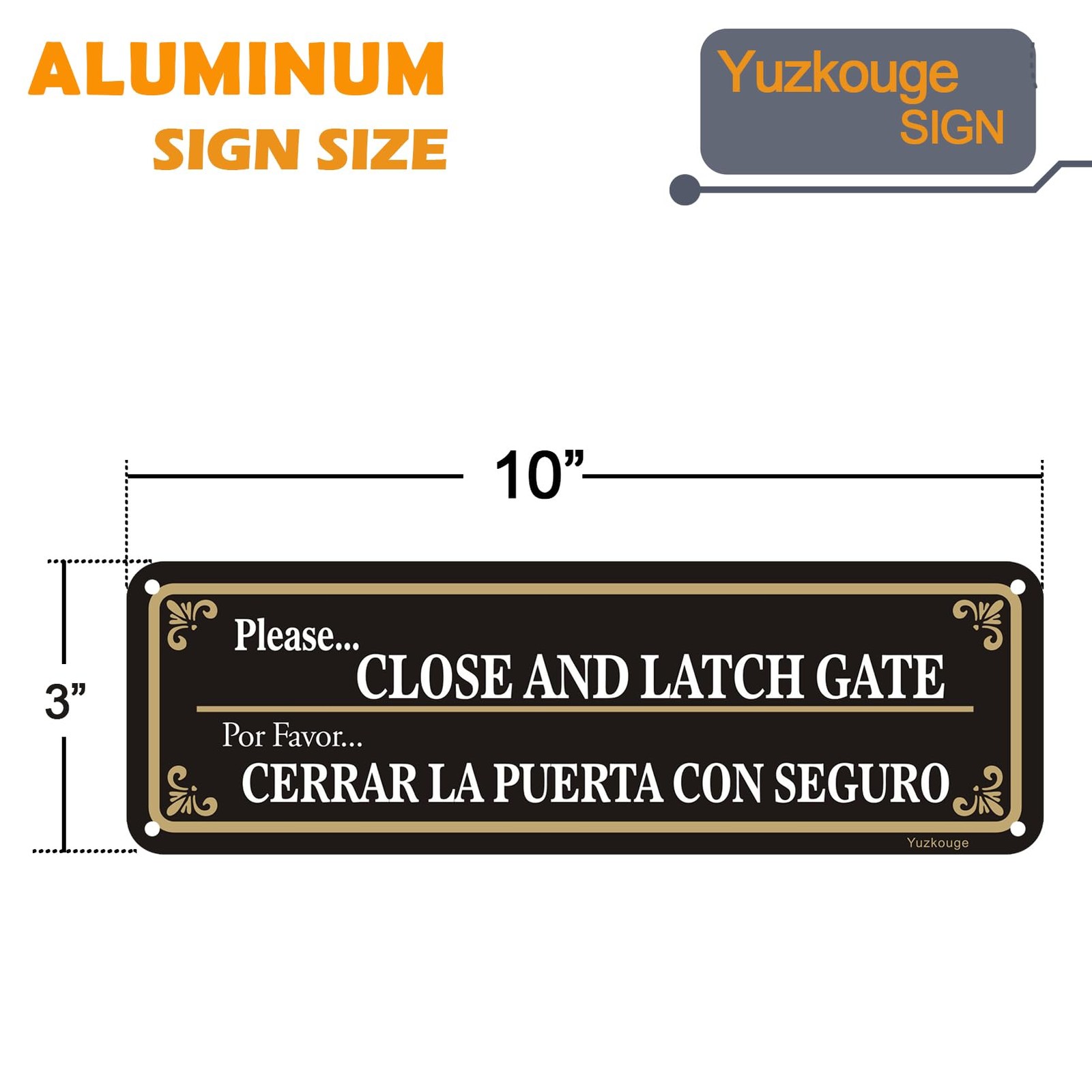 2 Pack 10×3 In Bilingual English Spanish Close Latch Gate Aluminum Metal Sign