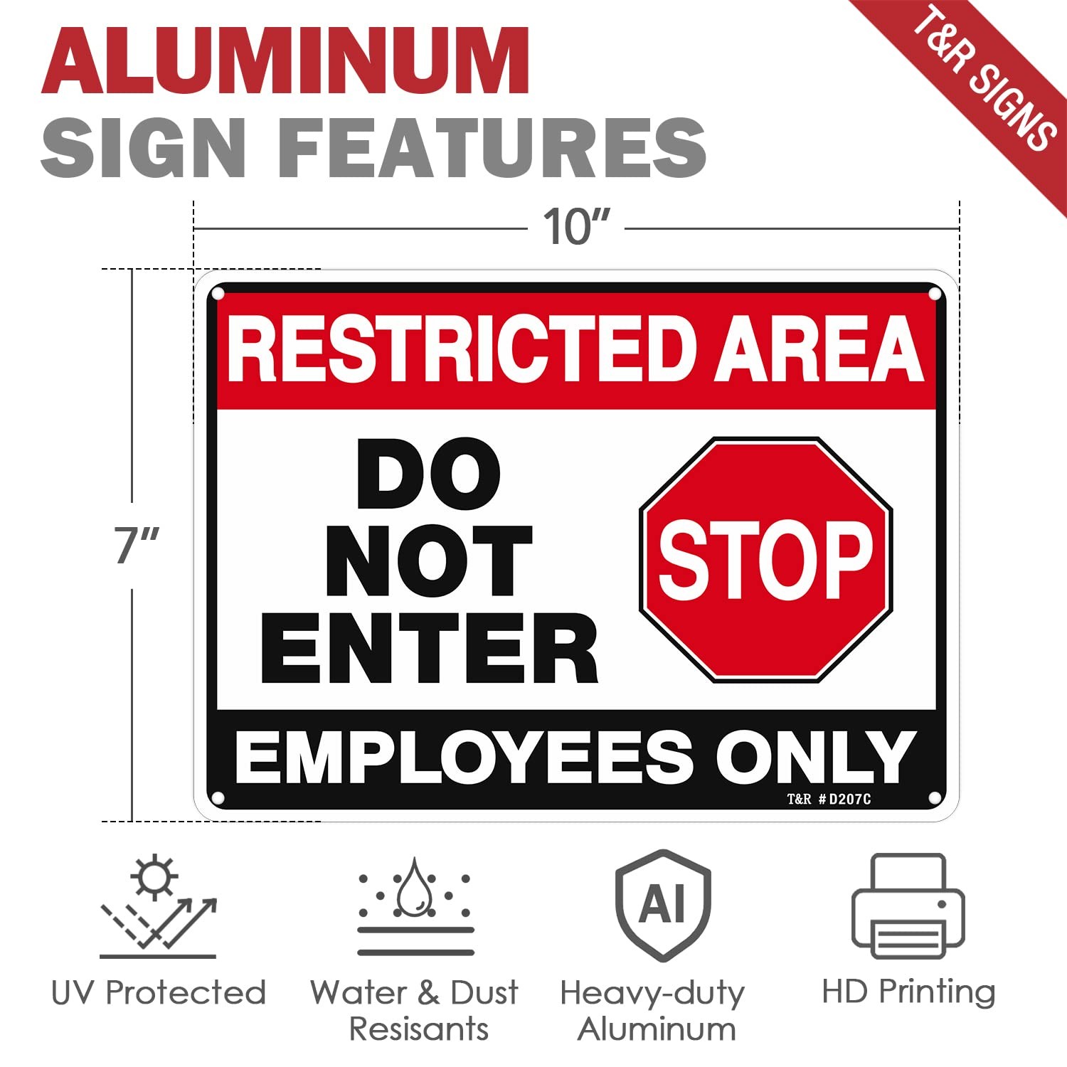 Restricted Area Do Not Enter, Employees Only Sign – 2 Pack – 10 x 7 Inches Ru…