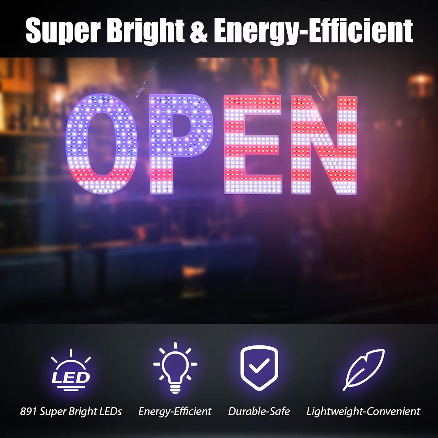LED Open Signs for Business,Thirdpolite 30×10 inches Large Dimmable 3-Modes Open