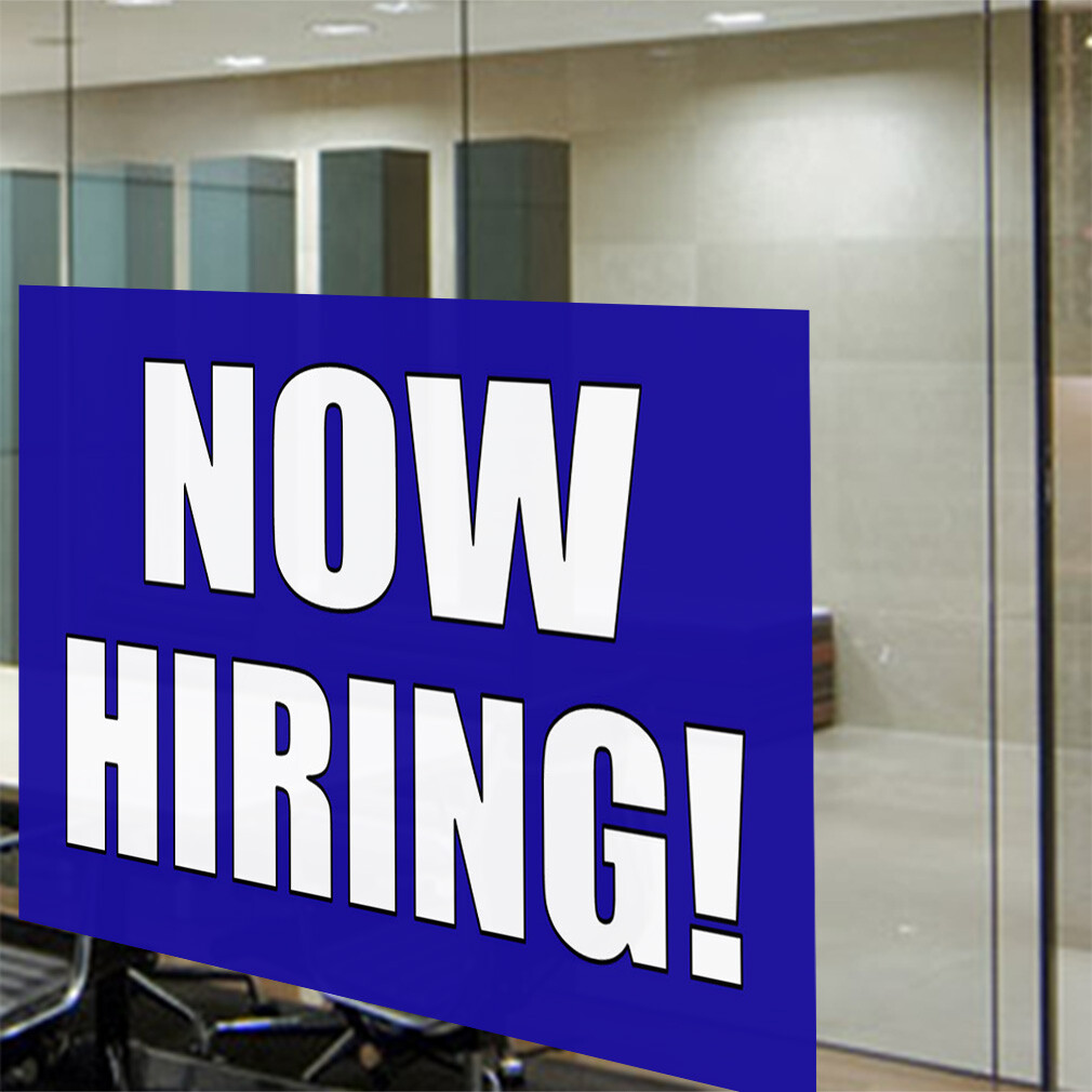 Decal Stickers Now Hiring White Blue Vinyl Store Sign Label Business