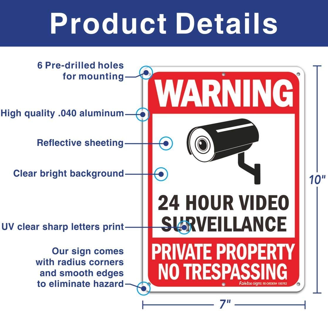 4 Pack No Trespassing, Private Property, Warning Signs 10 x 7 Inches Reflect…