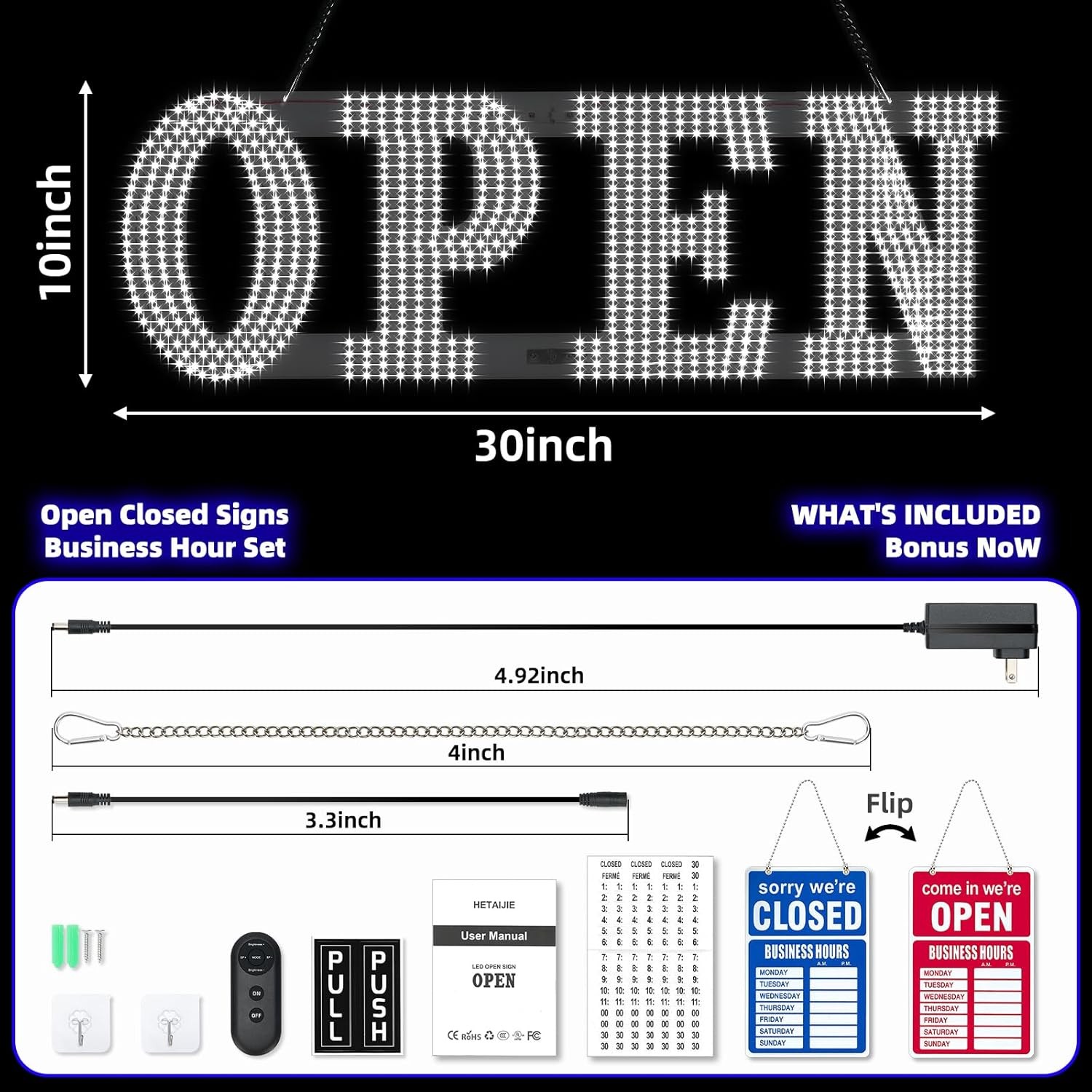 30×10 Inch Electric Open Sign Lighted Insert 6 Scene Trading Card Holder for