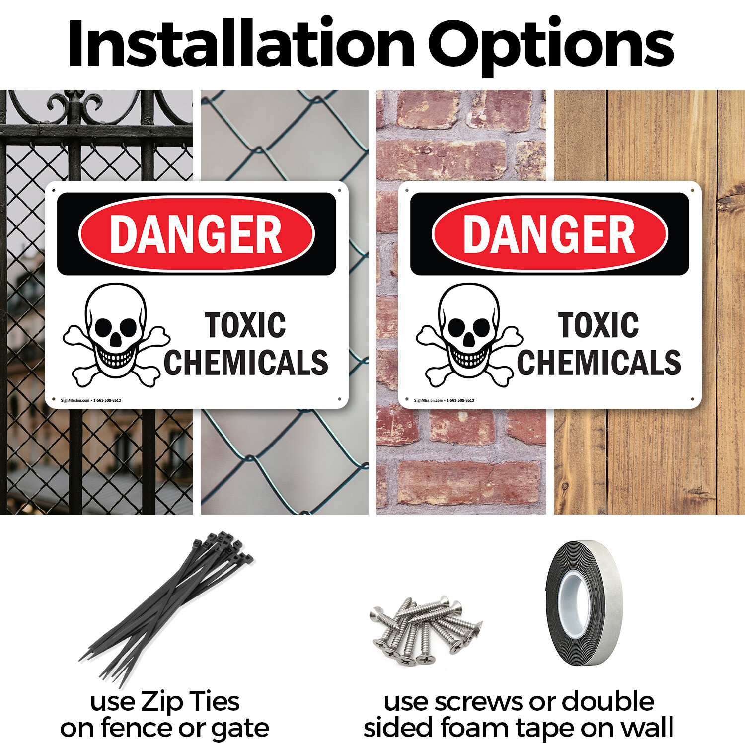 (2 Pack) Toxic Chemicals OSHA Danger Sign Decal Metal Plastic