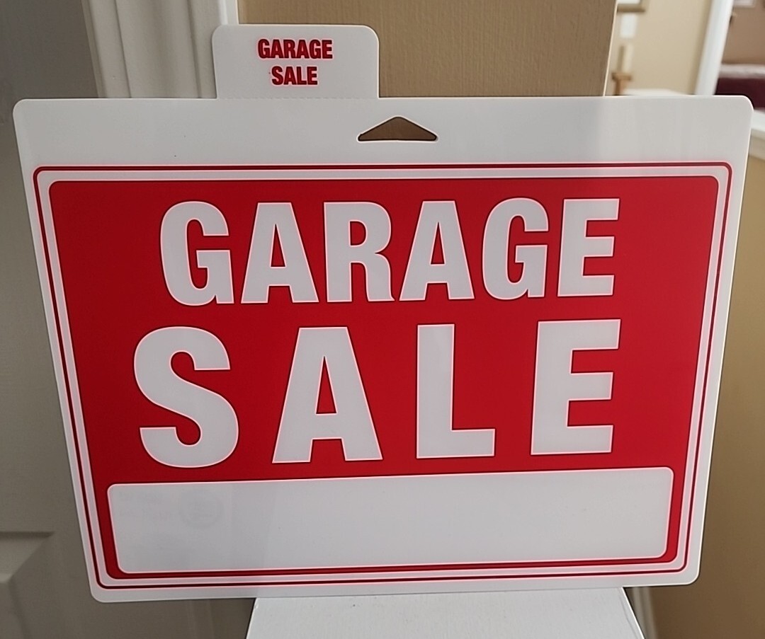 2 Pack Lot – Garage Sale Signs 9″x12″ Durable Plastic Weatherproof Red/White New