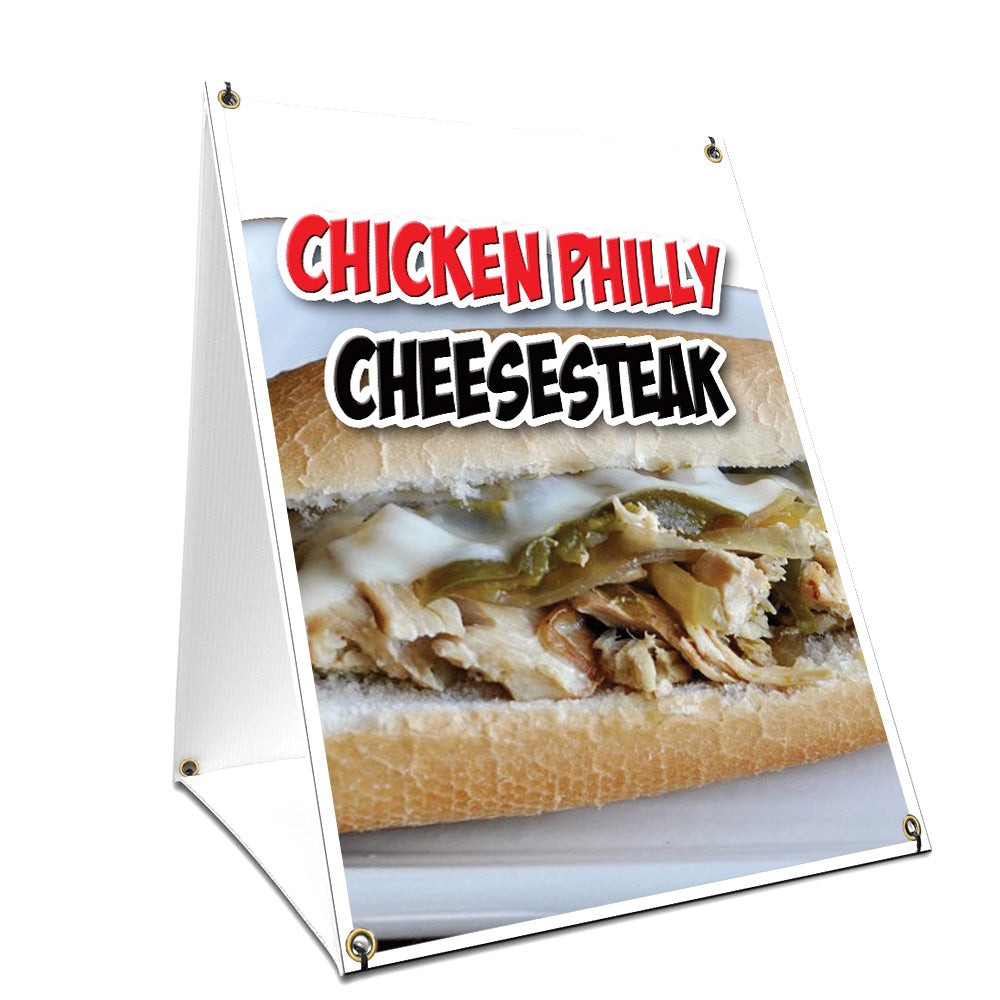 A-frame Sidewalk Chicken Philly Cheesesteak Sign With Graphics On Each Side