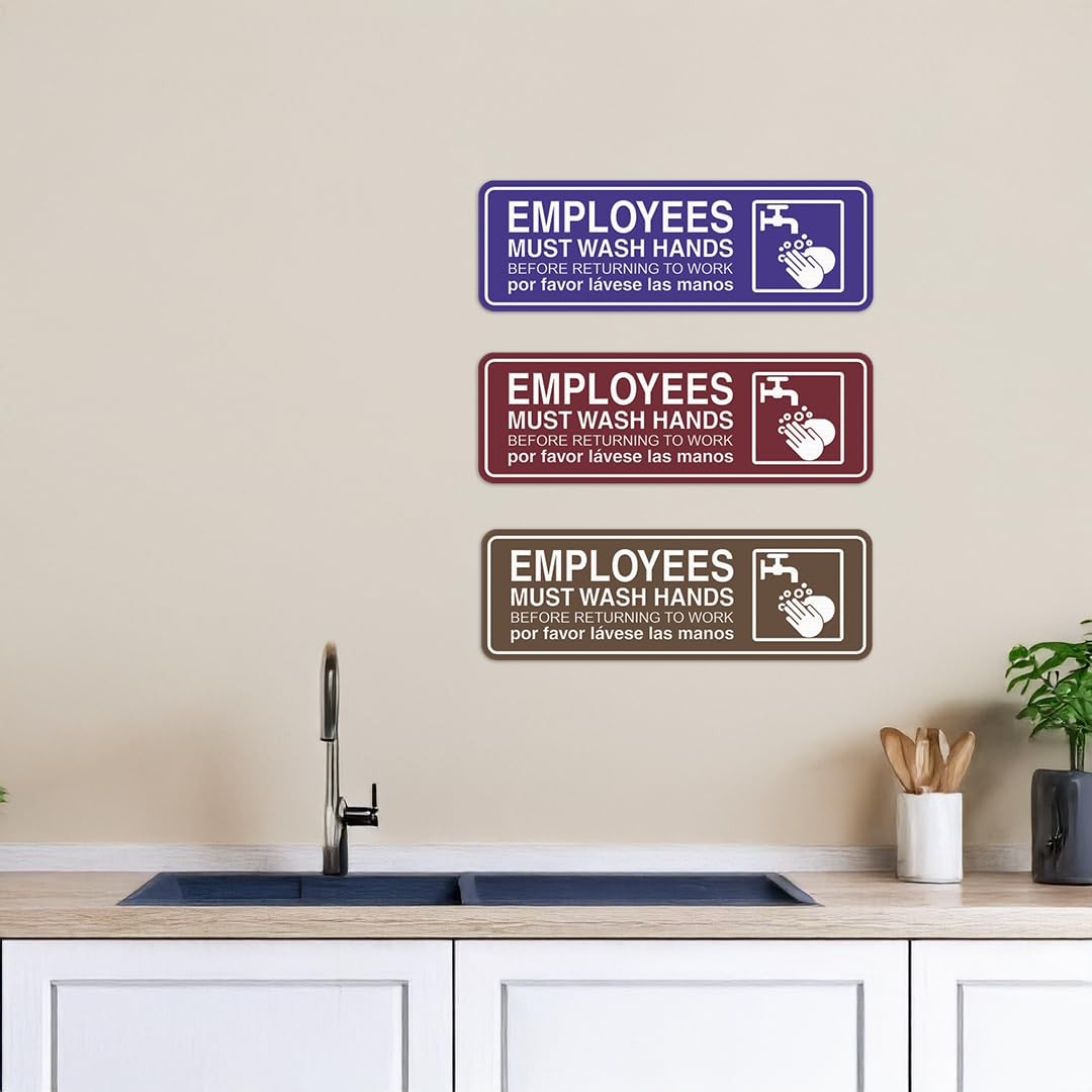 All Quality Standard Employees Must Wash Hands Door/Wall Sign – Red/Gold –