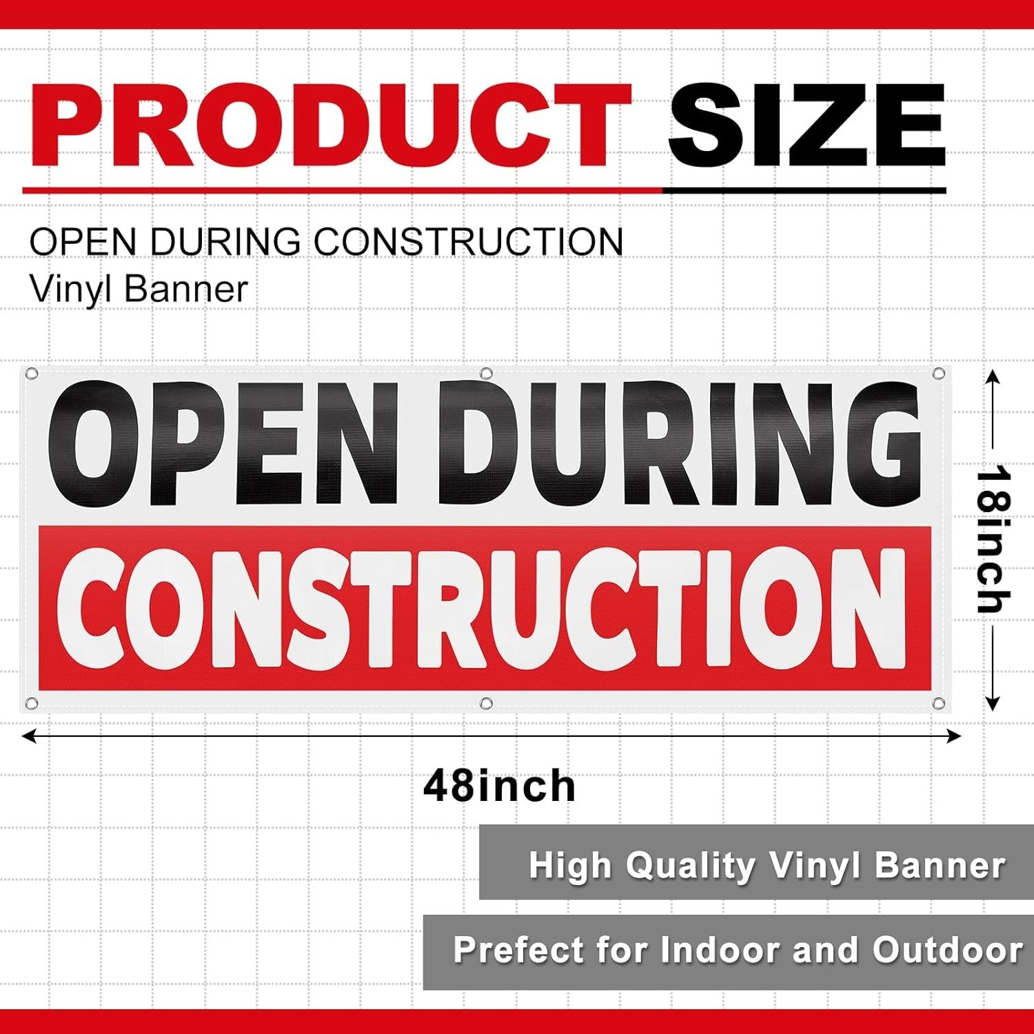 18 x 48 Inches Open During Construction Vinyl Banner Sign for Business Indust…