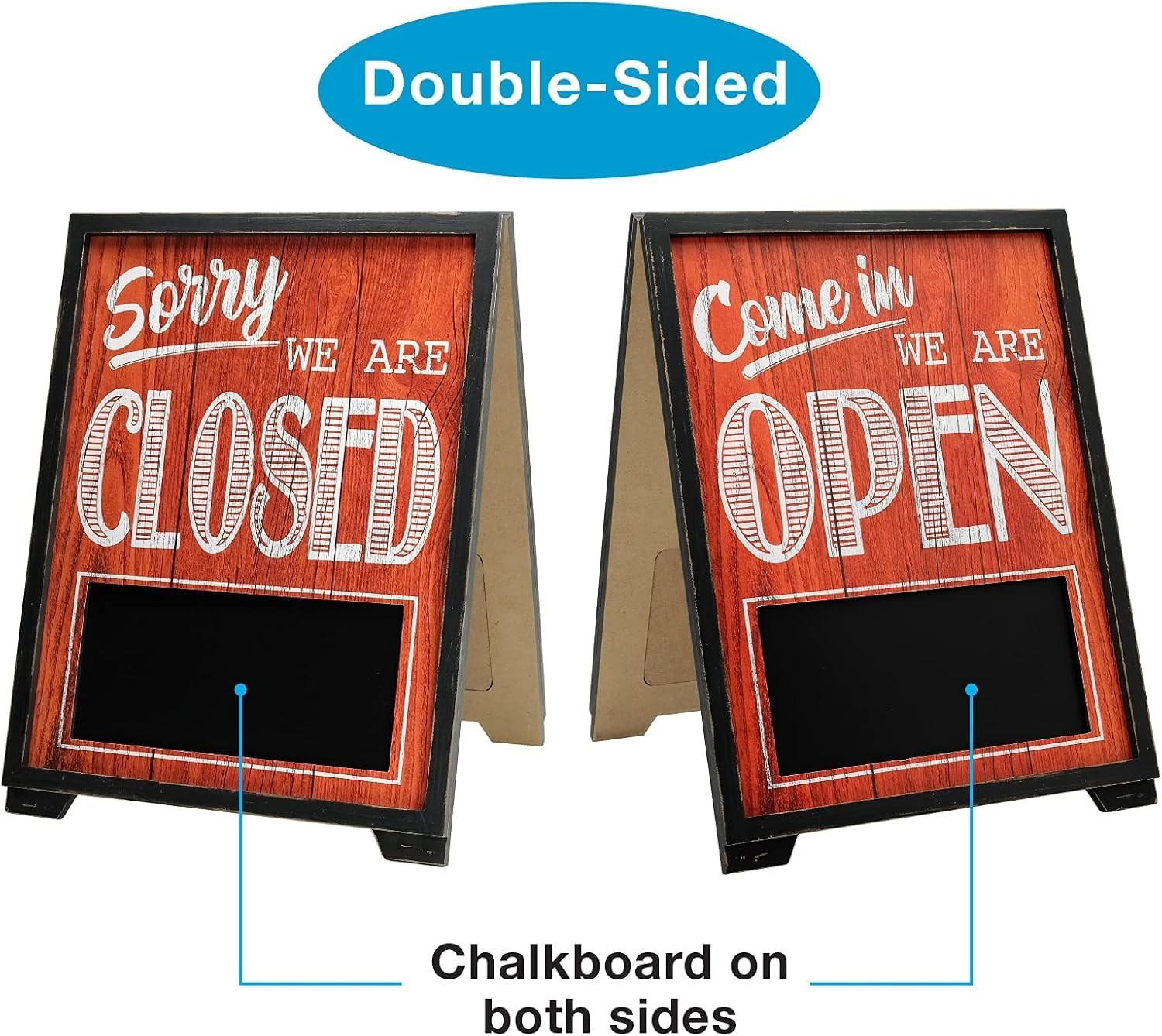 Double Sided A-Frame Open Closed Sign w Chalkboard Rustic Standing Come In Board