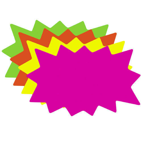 100 Small Blank Solar Star Burst Neon 3.5″ x 5.5″ Retail Sale Signs 25 ea Color